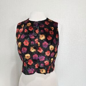 Finity Colorful Floral Button Velour Vest Size 6